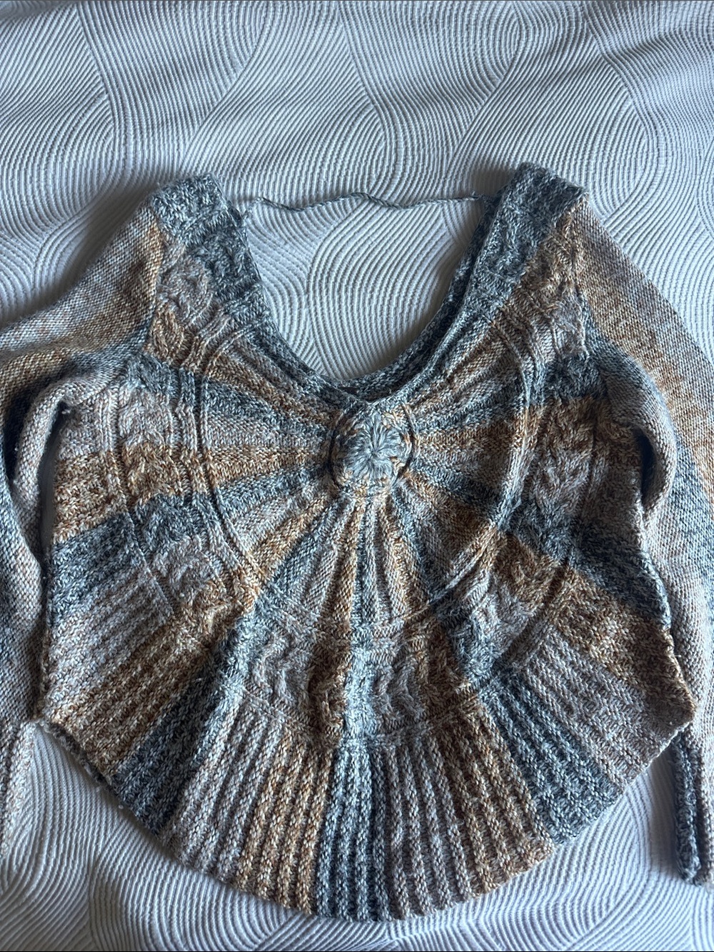 Free People Chunky Knit Sunburst Cable Sweater in Gray and Orange
